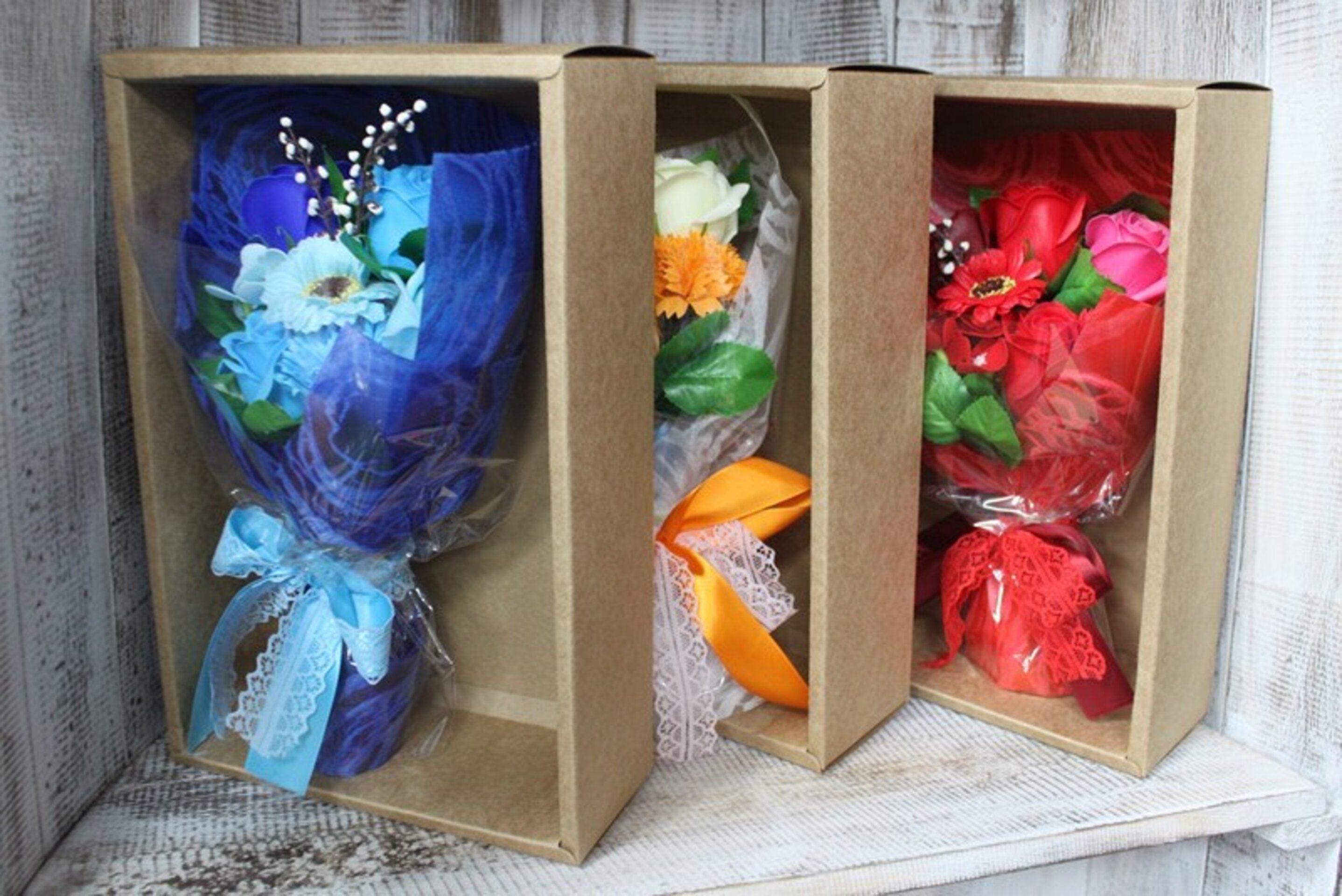 Ramo de flores de jabón en caja - Púrpura - 3